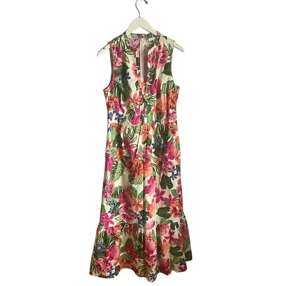 London Times Floral Maxi Dress Tropical Beach Pool Vacation Resort Sleeveless L - Picture 2 of 6